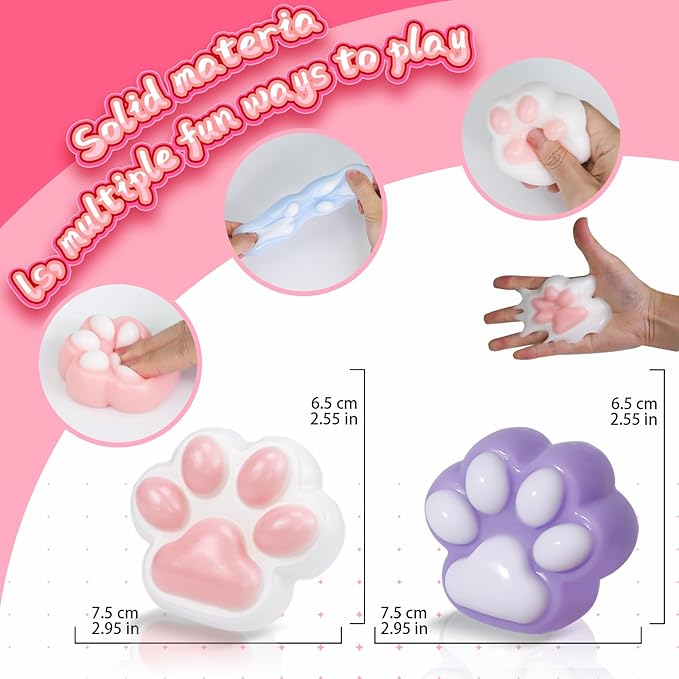 Taba Squishy Paw Gift Box, Cat Paw Squeeze Toys, Handmade Cute FuFu Squishies, Sticky Squishy Cat Paw Fur Ball, Kitty Paw Stress Relieving Fur Toys, YoYo Funny Fidget Toys for Gift, Kids-Purple&White