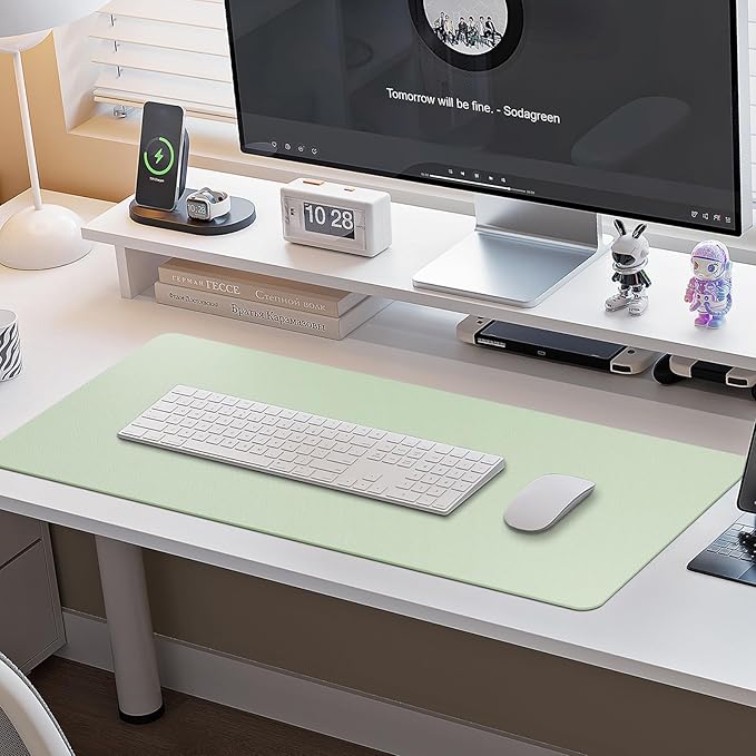 Boutilon Leather Desk Pad Protector,Non-Slip Mouse Pad,Laptop Desk Pad,Office Mouse Mat,Waterproof Leather Desk Blotter,Desk Writing Pad for Office and Home (M-Green,30"x14")