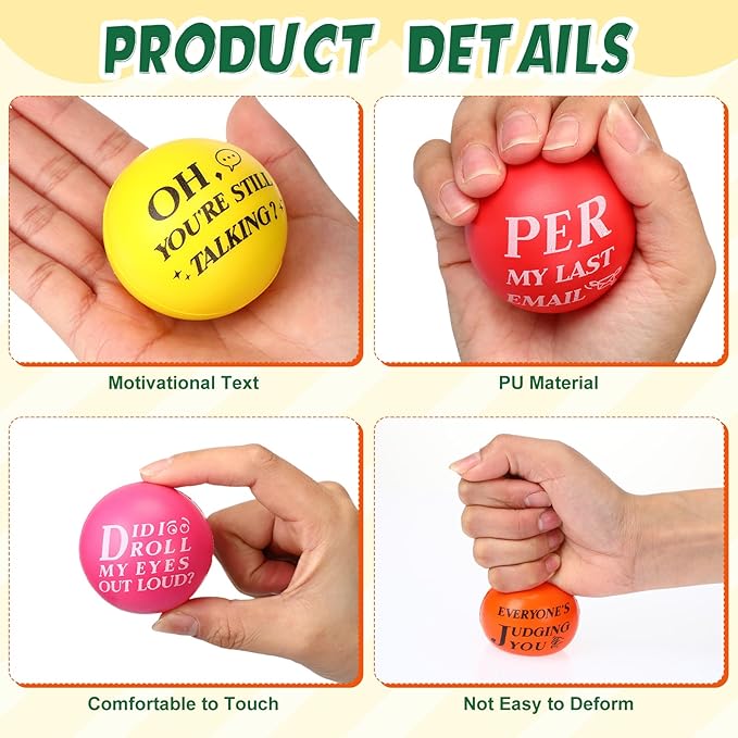 Syhood 48 pcs Funny Sarcastic Stress Balls 1.97 Inch Snarky Quotes Foam Ball Motivational Stress Balls Employees Gift Favor with Drawstring Bag for Adults Coworkers Employees Team