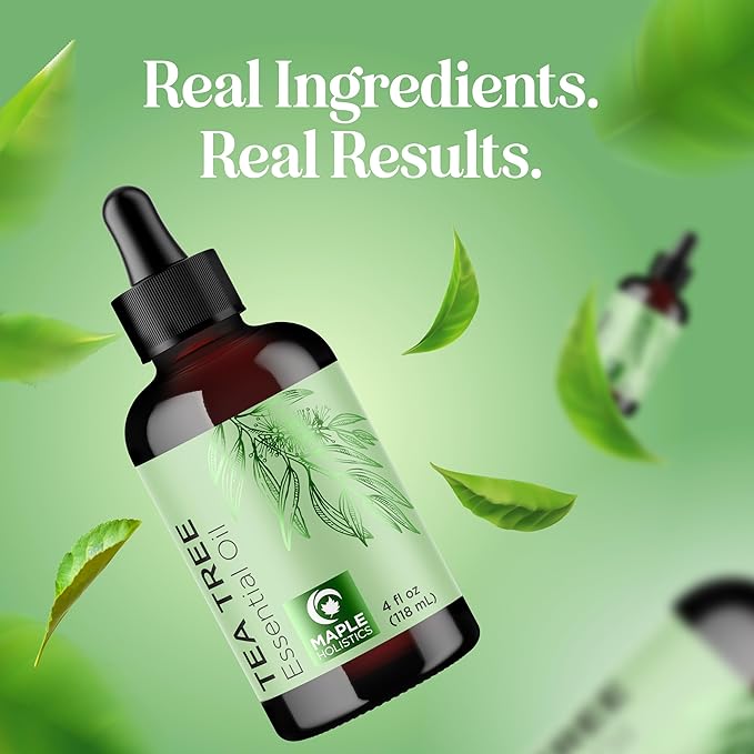 Pure Tea Tree Oil for Hair Skin and Nails - 100% Pure Undiluted Tea Tree Essential Oil with Dropper for Topical Uses Aromatherapy Diffusing and Home and Beauty DIYs - Vegan and Cruelty Free (4 Fl Oz)