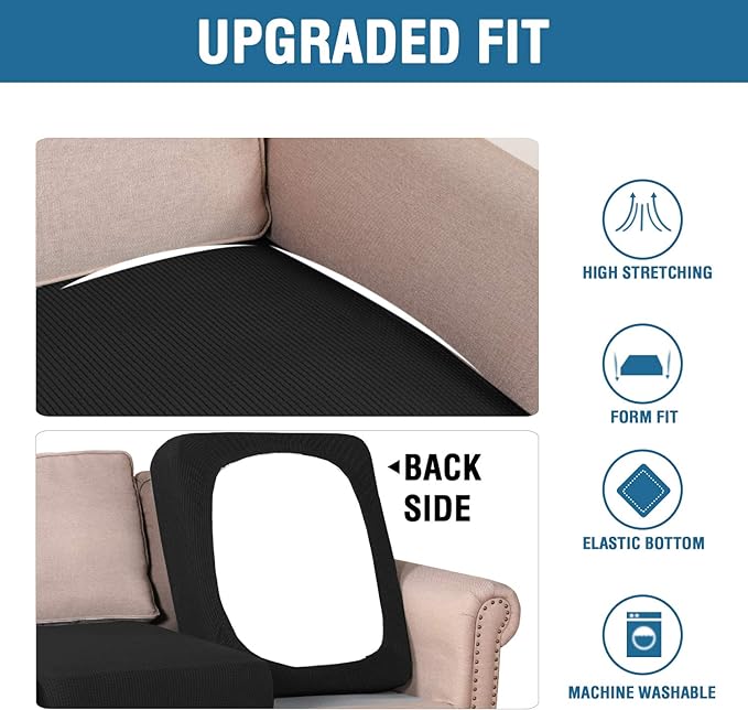 H.VERSAILTEX High Stretch Couch Cushion Covers,Chair Sofa Seat Slipcovers Couch Cushion Cover Stretch Furniture Protector for Kids, Pets(2 Packs Cushion Loveseat Covers, Black)