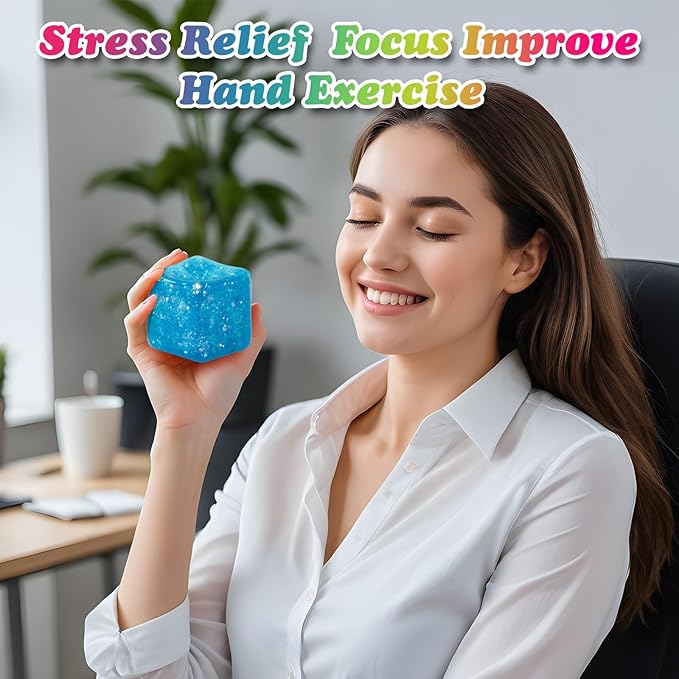 Slow Rise Glitter Square Squishy Cubes for Adults Pack of 3, Gel Cube Stress Cube, Squishy Stress Balls, Malt Sugar Nice Stress Cubes Squeeze Balls for Anxiety Relief(Purple/Blue/Pink)