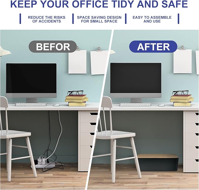 Cable Management Box - Wooden Style Cord Organizer Box to Hide Wires & Power Strips | Desk Computer Cable Organizer Box | Safe ABS Material | 12.6" (L) x 5.3" (W) 4.9" (H) | for Home & Office - Black