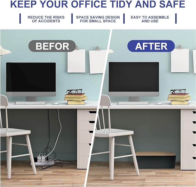 Cable Management Box - Wooden Style Large Cord Organizer to Hide Wires & Power Strips | Desk Computer Cable Organizer | Safe ABS Material | 16" (L) x 6.2" (W) 5.3" (H) | for Home & Office - Black