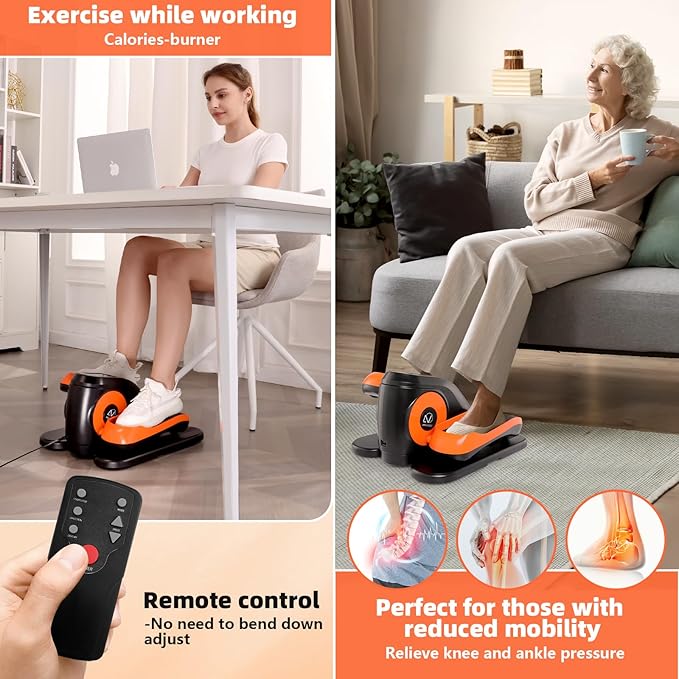 ANCHEER Under Desk Elliptical, Ellipse Leg Exerciser for Seniors Fully Assembled , Electric Seated Pedal Exerciser with Remote Control & 12 Adjustable Speed/Resistance