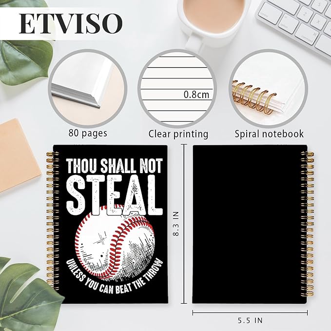 Funny Baseball Notebook, Baseball Coach Gifts Notebooks for Note Taking, Gifts for Baseballs Lovers Journal, Thou Shall Not Steal Retro Baseballs Journals for Writing, 5.5x8.3 Inch