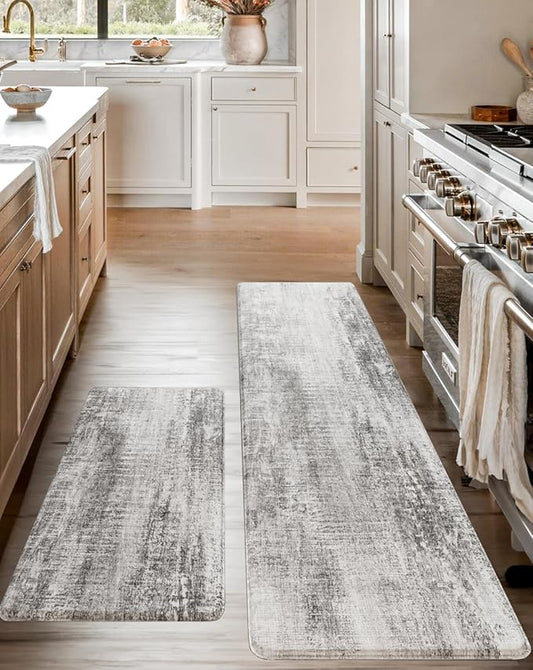 Anti-Fatigue Kitchen Mat Set – 2-Piece Memory Foam Cushioned Mats for Standing – Pewter, 18×30 & 18×60, 0.4 in Thick, Waterproof, Non-Slip – Homergy