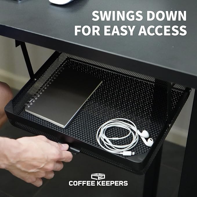 Anything Keeper Under Cabinet, Pull-Down Under Shelf Basket, Drawer Organizer for Office Tables, Under Desk Storage Shelf, RV Space Savers, Camper Must Haves, Easy Install - 11 x 10 x 2.5 in - Black