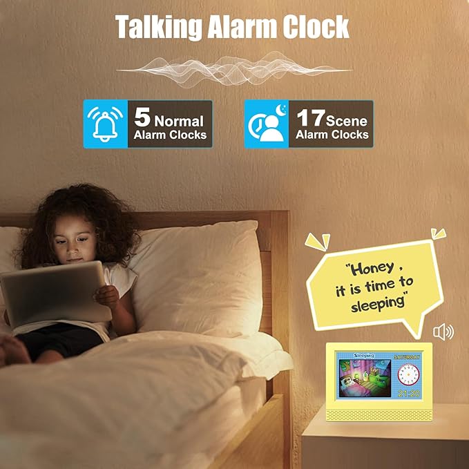 Kids Digital Alarm Clock Colorful, 7" Large LED Time Display Children's Sleep Trainer, Eye-Caring Digital Clock for Girls Boys Bedrooms Bedside, 17 Alarm Clock Settings Easy to Use Kids Birthday Gift