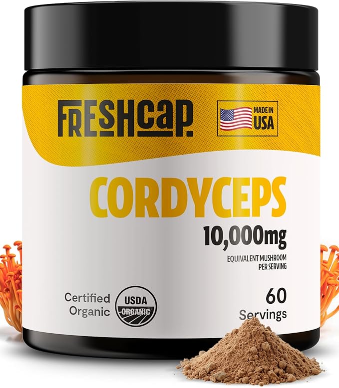 FreshCap Mushrooms Cordyceps Mushroom Powder 10,000mg - Mushroom Extract Immunity Supplement, Ayurveda Nootropic Mushroom Supplements (60 Servings)