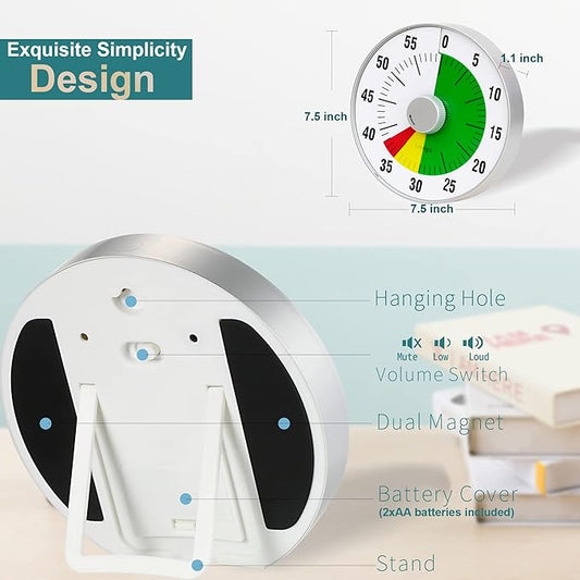 Lavigo Kitchen Timer, Countdown Visual Analog Timer, Quiet Counting, Low Loud and Mute Alarm for Teachers Classroom, Kids, Adults Kitchen, Office, Gym (Green) LT21-TC 7.5 inches