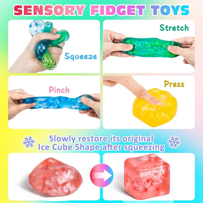 4 Pack Fidget Toy Stress Cube, Slow Rise Stress Balls Ice Cube,Mellow and Chill,Square Squishy Balls for Anxiety Relief,Nice Cube Squishy,Prize Box Toys for Kids Classroom Birthday Gifts Party Favors