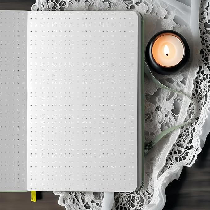BUKE A5 Dotted Journal – 160gsm Ultra Bamboo Paper, Moon & Star Foil Cover, Flat Lay Notebook with Gift Box – 160 Pages, 5mm Dot Grid, Faux Leather Hardcover (Matcha Green)