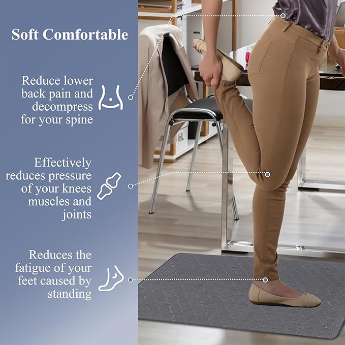 HEBE Anti Fatigue Kitchen Mats for Floor Set of 3 Cushioned Kitchen Rug Sets 3 Piece Non Slip Kitchen Rugs and Mats Waterproof Comfort Standing Mat Runner for Home Office,Sink,Laundry