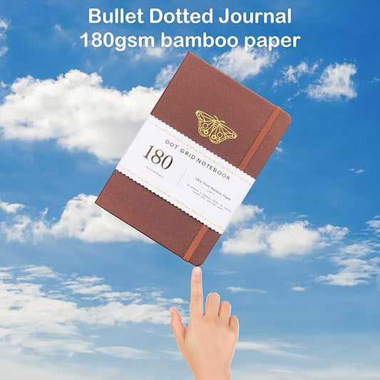 BUKE Mysterious Butterfly A5 Dotted Journal 180Gsm Dot Grid Journal Bamboo White Supper Thick Paper, 5 * 5MM Dot Grid 160 Pages,Colored Silver Edges,Waterproof Fabric Hardcover