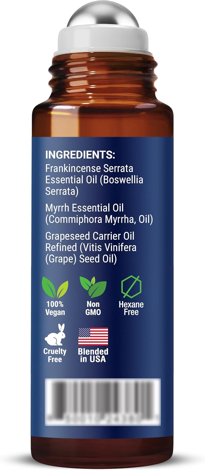 Frankincense & Myrrh Essential Oil Roll-On 10ml - 100% Pure, Natural Oil for Aromatherapy & Skin Care - Nexon Botanics