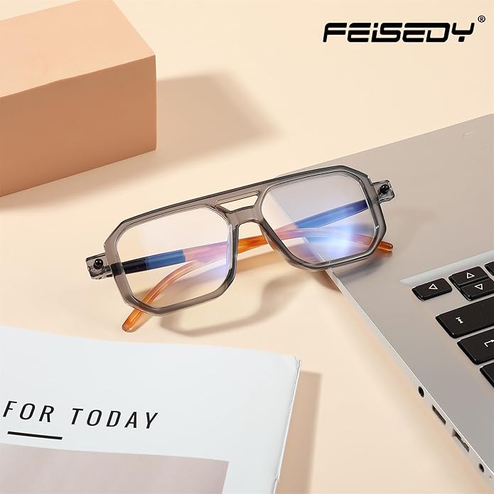 FEISEDY Vintage Square Blue Light Blocking Glasses Women Men 70s Flat Aviator Glasses Computer Anti Glare B0062