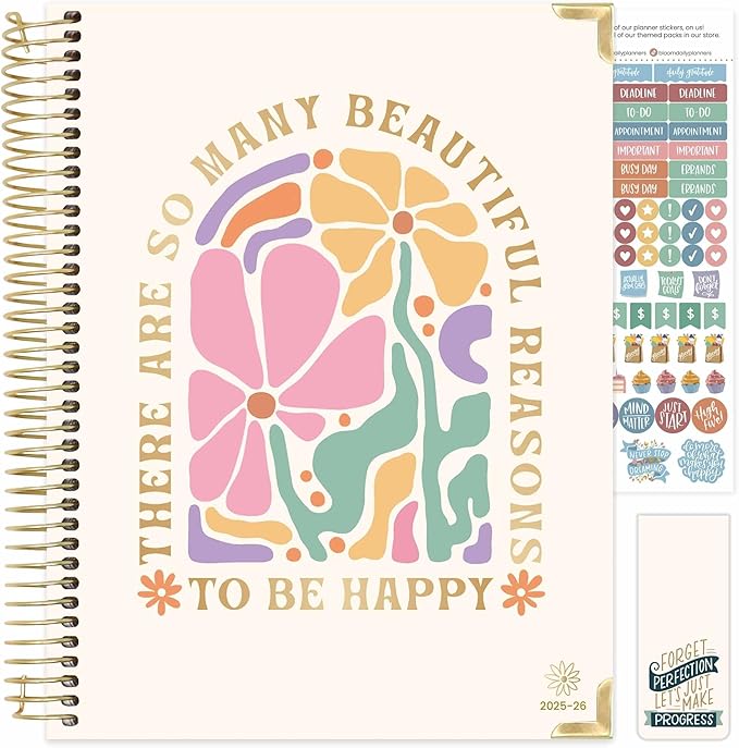 bloom daily planners HARDCOVER 2025-2026 (8.5" x 11") Academic Planner (July 2025 - July 2026) - Aesthetic Goal Organizer - Monthly & Weekly Inspirational Agenda Book - So Many Reasons to Be Happy