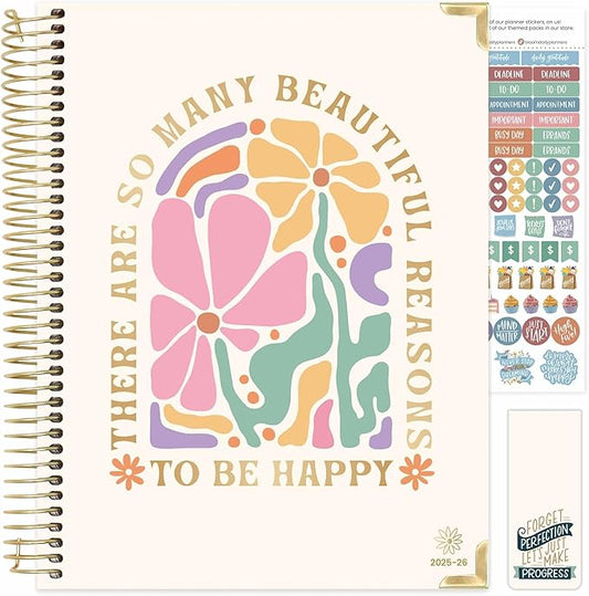 bloom daily planners HARDCOVER 2025-2026 (8.5" x 11") Academic Planner (July 2025 - July 2026) - Aesthetic Goal Organizer - Monthly & Weekly Inspirational Agenda Book - So Many Reasons to Be Happy