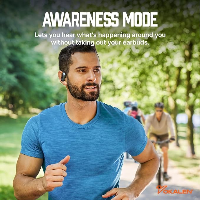 VOKALEN Reflex Pro - Wireless Sport Earbuds with Ear Hooks, Active Noise Cancellation, up to 50H of Battery Life, IP68 Dust and Waterproof, Touch Control, Secure Fit for Sports (White)