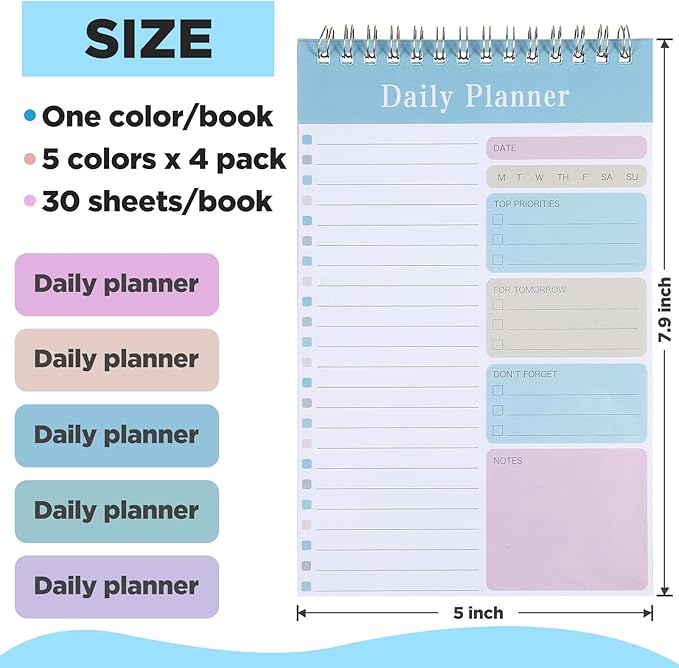20-Pack Daily Planner Notepads – 5” x 8” Undated To-Do List Notebooks, 30 Sheets Each – PVC Cover & Premium Paper for Office and Home Organization