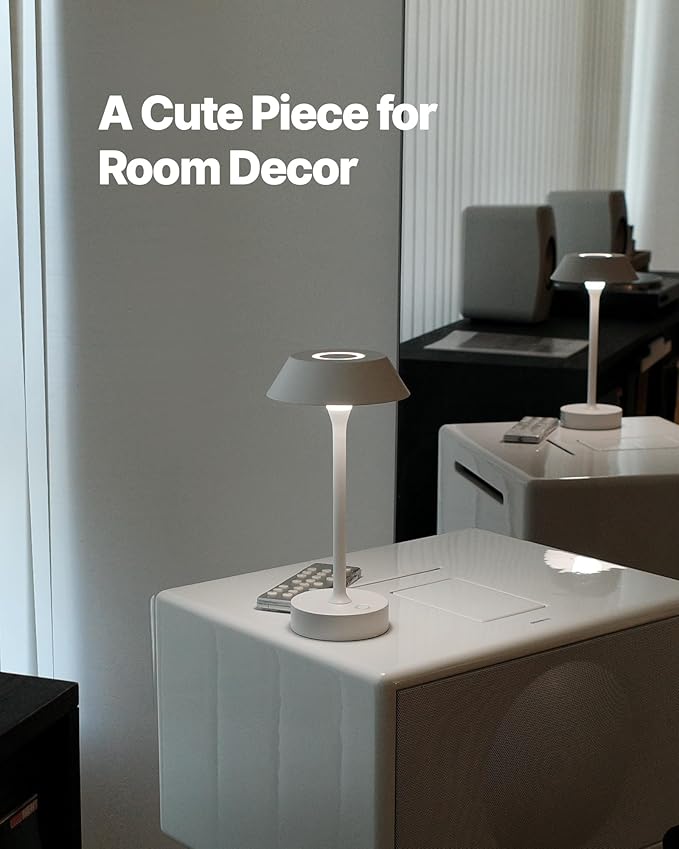 Elva Portable Table Lamp, Small Cute Cordless Rechargeable Table Lamp, 3W LED Dimmable Touch Light with 3-Color Temp, Modern Bedside Nightstand Light for Bedroom Ambient, White