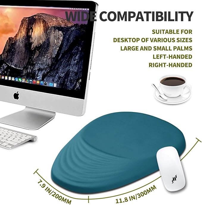 Hokafenle Ergonomic Mouse Pad Wrist Support, Terraced Slope Carpal Tunnel Wrist Pad for Mouse with Unibody Memory Foam, Wrist Rest Pain Relief Mousepad (Turquoise, 11.8x7.9 in)