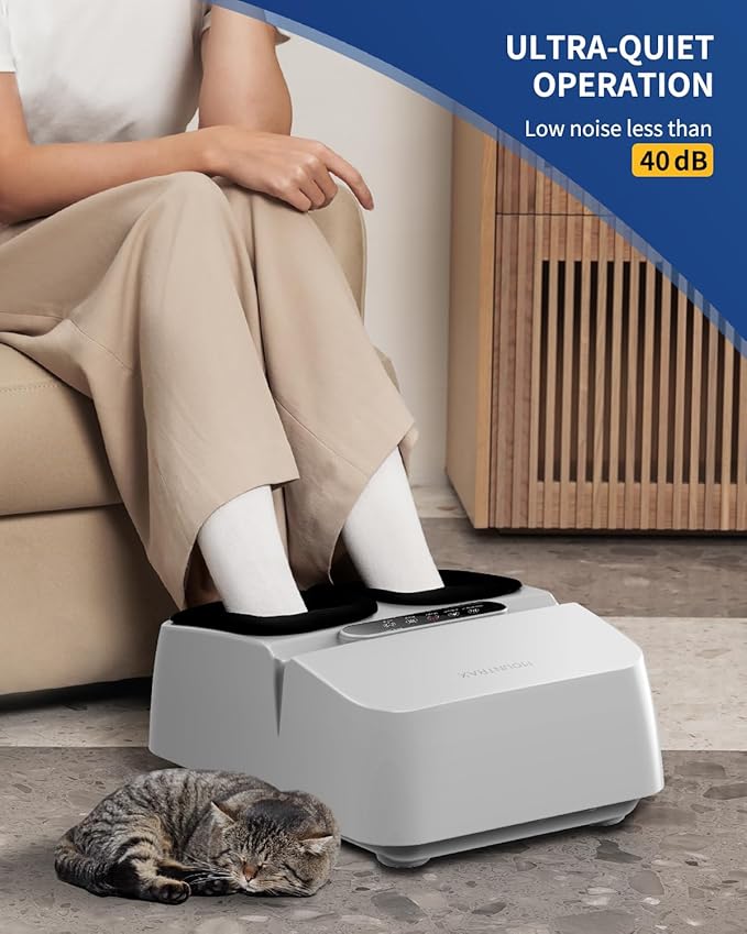 MOUNTRAX Foot Massager Machine with Heat, Foot Massager for Plantar Fasciitis, Neuropathy Pain, Shiatsu Foot Massager with Remote, Fits Feet Up to Men Size 12 (White)