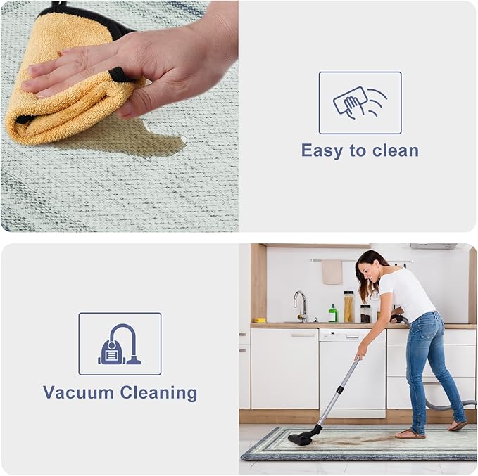 KIMODE Anti Fatigue Kitchen Mat 2PCS,Non-Skid Waterproof Kitchen Rugs,Farmhouse Kitchen Mat for Floor,Cushioned Comfort Foam Standing Mat for Laundry,Office,Sink,Desk,Blue and Gray