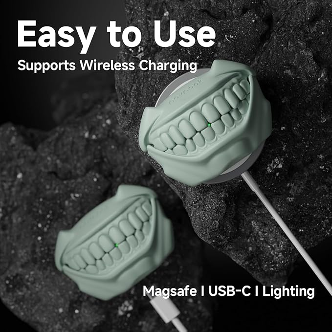 for AirPods Pro 2nd Generation Case, Unique Funny Teeth Design, Soft Silicone Shell, Compatible with Wireless Charging (Cloud Green)