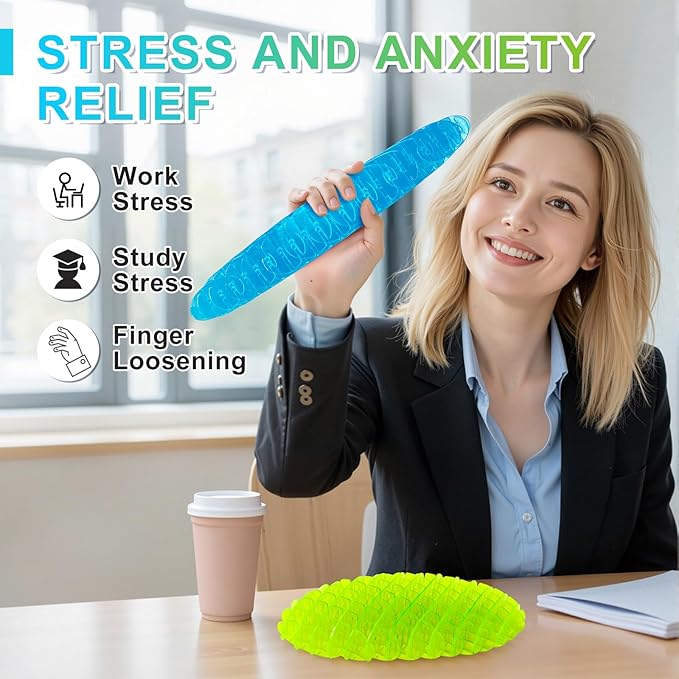 Fidget Worm Toy - Fidget Toys Adults | Sensory Toys for Kids with Autism & ADHD | Fidgets for Kids & Teens | Calming Tools for Stress | 2-Pack Quiet Fidget Toys for Desk & Classroom (Green+Blue,Small)