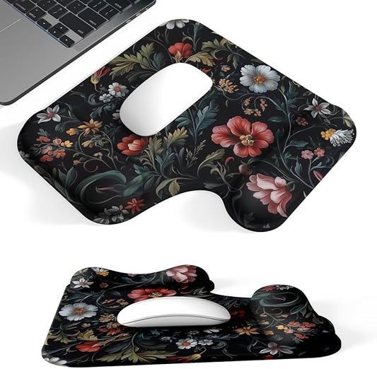 Ergonomic Mouse Pad with Gel Wrist Rest (1"& 1.2" Dual Height) - Mouse Pads Compact Mousepad Desk Mat Office, Gaming & Carpal Tunnel Relief | Non-Slip Rubber Base Dark Floral