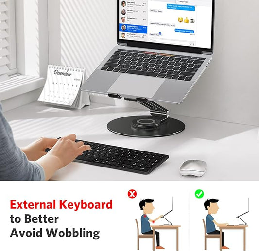 OMOTON Adjustable Laptop Stand with 360 Rotating Base, Ergonomic Laptop Riser for Collaborative Work, Dual Rotary Shaft Fully Foldable for Easy Storage, Fits All Laptops up to 16 inches, Black