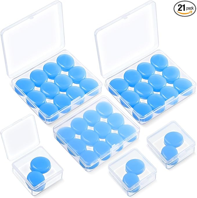 Frienda 21 Pairs Ear Plugs for Sleeping Reusable Moldable Silicone Earplugs Soft Noise Cancelling Earplugs Sound Blocking Ear Plugs with Case for Swimming Concert 32dB NRR (Blue)