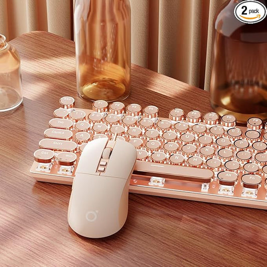 EWEADN Wired Typewriterkeyboard and Mouse Combo, Typewriter Style Mechanical Gaming Keyboard,104 Keys Backlit LED Keyboards, Media Control Knob, Wired Keyboard Pink Switch for Windows/Mac/PC-Pink