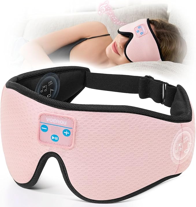 Voerou Sleep Headphones, 3D Wireless Bluetooth Eye Mask, Sleeping Headphones Earbuds for Side Sleepers with Ultra-Thin Stereo Speakers, Suitable for Sleep Office Nap Travel Meditation Cool Gadgets
