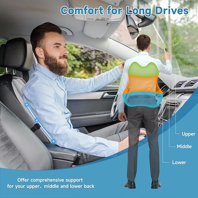 Lumbar Support Pillow for Office Chair Car, Gaming Chair Lower Back Pain Relief Memory Foam Cushion with 3D Soft Cover Enhance Your Driving Comfort Ergonomic Orthopedic Car Back Rest