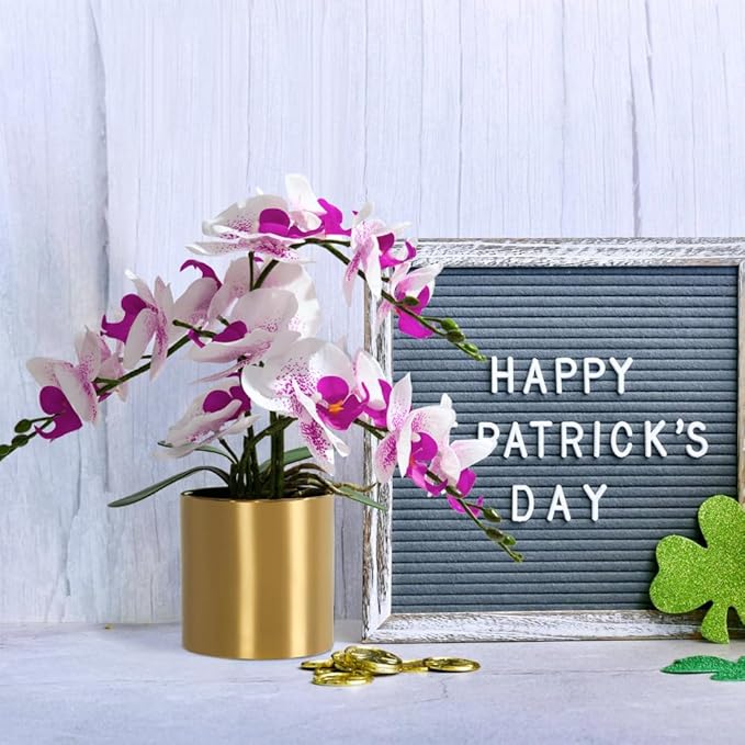 LESING Artificial Orchid Flower with Vase Realistic Orchids Faux Flower Fake Orchid Bonsai Plants in Pot Arrangement for Home Wedding Party Dining Table Centerpiece Decor (White Purple,Gold Vase)