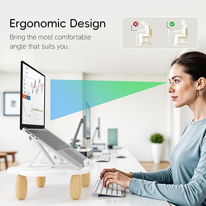Adjustable Wood Laptop Stand, Ergonomic Height Angles Computer Stand, Cloud-Shaped Holder Riser Notebook Stand for Desk Compatible with Air, Pro, Dell, HP, Lenovo More 10-17.3" Laptops, White