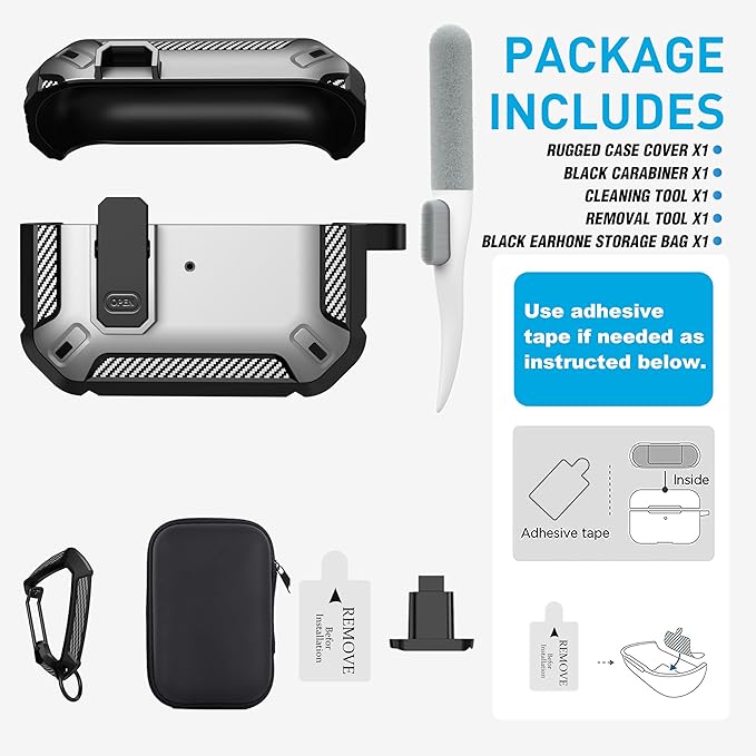 Maxjoy AirPods Pro 2nd/1st Generation Case Cover with Lock, AirPods Pro 2 Protective Case with Keychain Compatible with Apple AirPod Pro2 2023 USB C Cable 2022 Lightning Cable/ Pro1 2019, Silver