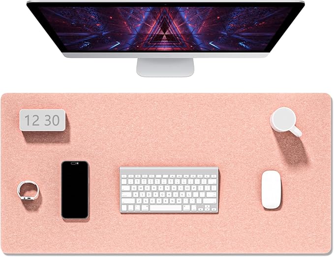 Auhoahsil Felt Desk Mat, Minimalist Large Mouse Pad XXL 35.5 x 15.7 in, Desk Matt for Desktop, Keyboard, Laptop, Computer, Office, Work from Home, Gaming, Light Pink