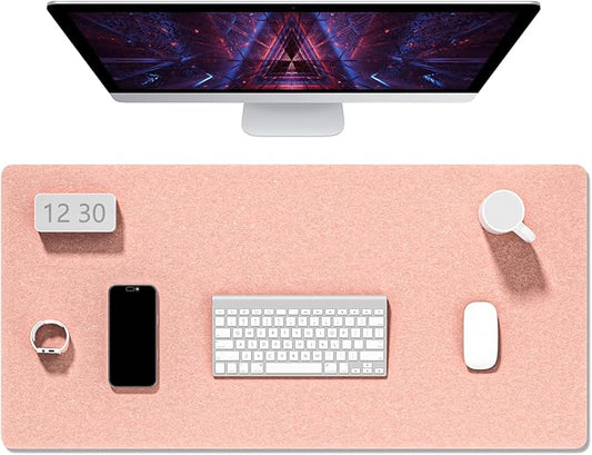 Auhoahsil Felt Desk Mat, Minimalist Large Mouse Pad XXL 35.5 x 15.7 in, Desk Matt for Desktop, Keyboard, Laptop, Computer, Office, Work from Home, Gaming, Light Pink