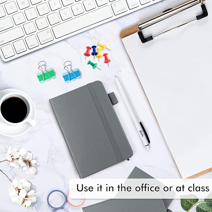 feela 3 Pack Pocket Notebook Journals with 3 Black Pens, A6 Mini Cute Small Journal Notebook Bulk Hardcover College Ruled Notepad with Pen Holder for Office School Supplies, 3.5”x 5.5”, Gray