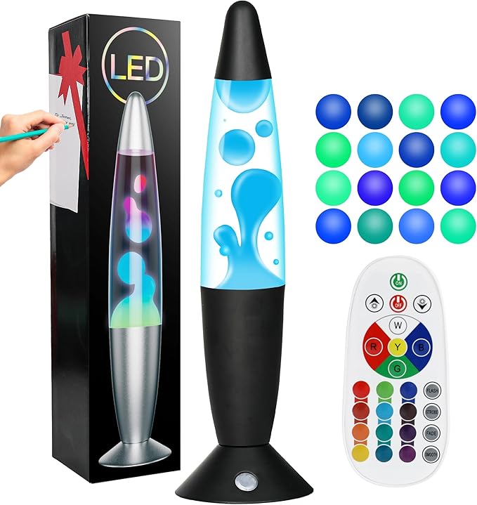 Blue Liquid Motion Lamp in Clear Liquid 13.5 Inch Table Lamp for Kids Adults Dimmable Liquid Light with Remote Relaxing Mood Light for Living Room Office Birthday Holiday Gifts