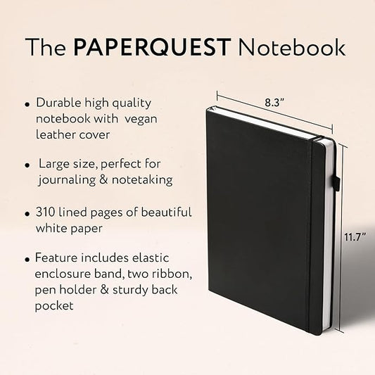 A4 Hardback Notebook, Vegan Leather Journal Lined, 310 Pages, 100GSM Thick Paper, Lay flat Notebook for Women, Men, Writing, Office, Work, Study, College Ruled Notebook with Pocket,