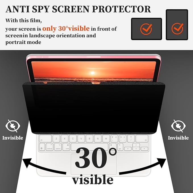 Upgraded 360° Magnetic Privacy Screen Protector for iPad 10th generation (2022) / 11th generation (2025) (Landscape+Portrait Privacy), Removable 4-Way Anti Spy Screen Film, Anti Glare Blue Light Filter, High Sensitive Bubble Free Screen