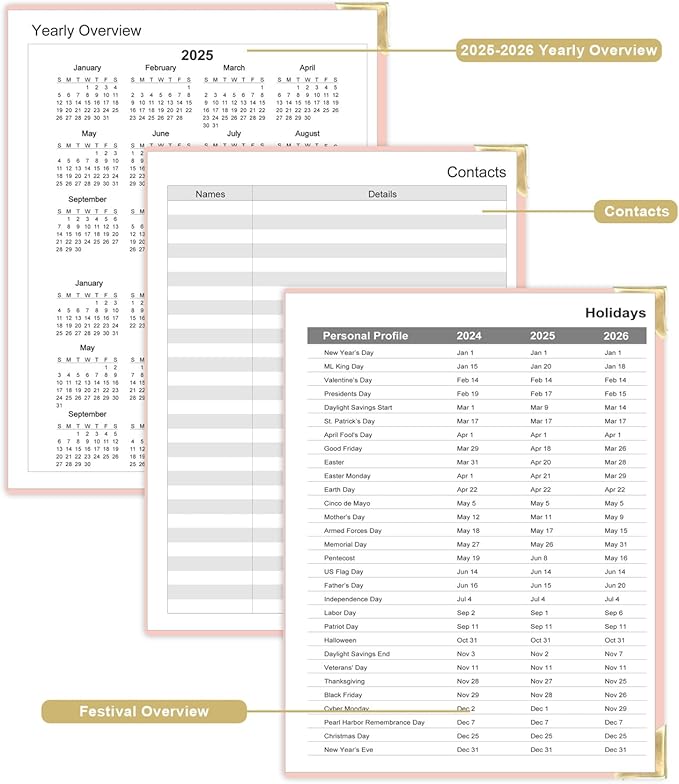 Undated Daily Monthly Planner for 2025 2026 - A4 To Do List with Hourly Schedule, Hardcover Spiral Bound Daily Planner to Increase Focus, Stylish School/Office Supplies, 8.5" x 11", Pink