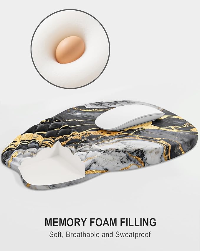 Auhoahsil Ergonomic Mouse Pad with Wrist Rest, Comfortable Slope Computer Mouse Mat with Wrist Support, Memory Foam Filling, Non-Slip Silicone Base, Pain Relief for Gaming Work, 8" x 12", Gray Marble