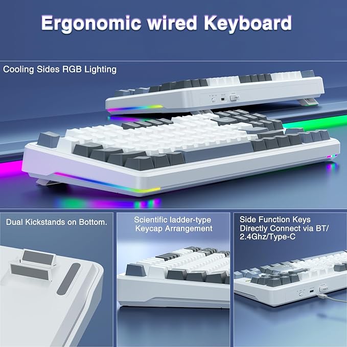 AULA F87 Wireless Mechanical Keyboard, 75% TKL Custom Hot Swappable Gaming Keyboards with PBT Keycaps, Pre-lubed Greywood Switches, RGB Backlit Creamy Keyboard, 2.4GHz/USB-C/BT5.0