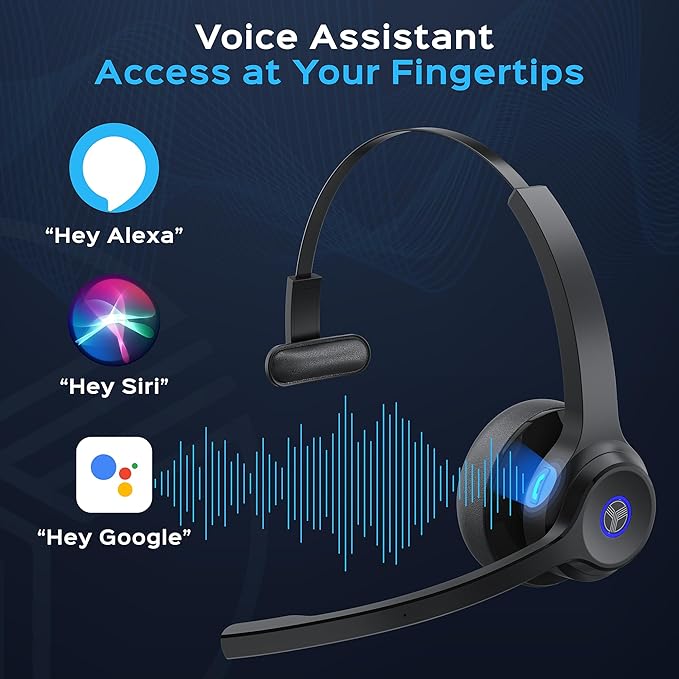 TREBLAB C7 - Single Ear Bluetooth Headset with Mic, Bluetooth 5.4, 45H Playtime, Type-C Fast Charging, IPX4 Waterproof, Wireless Headset with Mic for Trucker, Work, Calls, Home Office